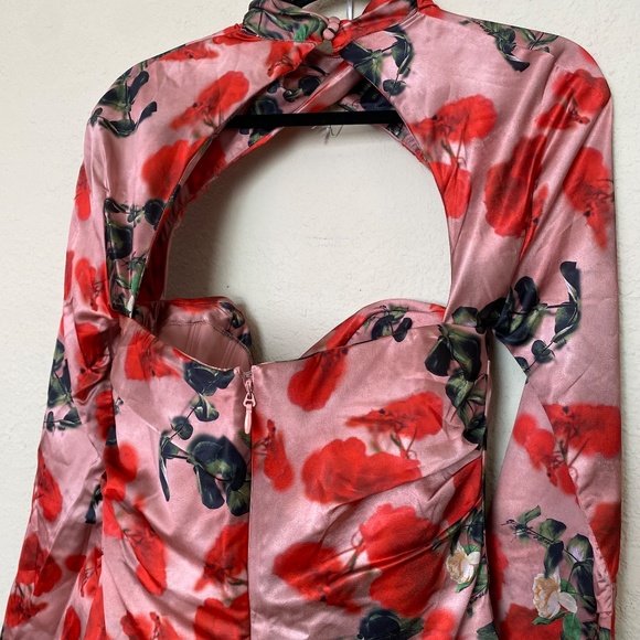 House of CB ‘Toira’ Satin Rose Print draped corset mini dress NWOT size M - Picture 10 of 16